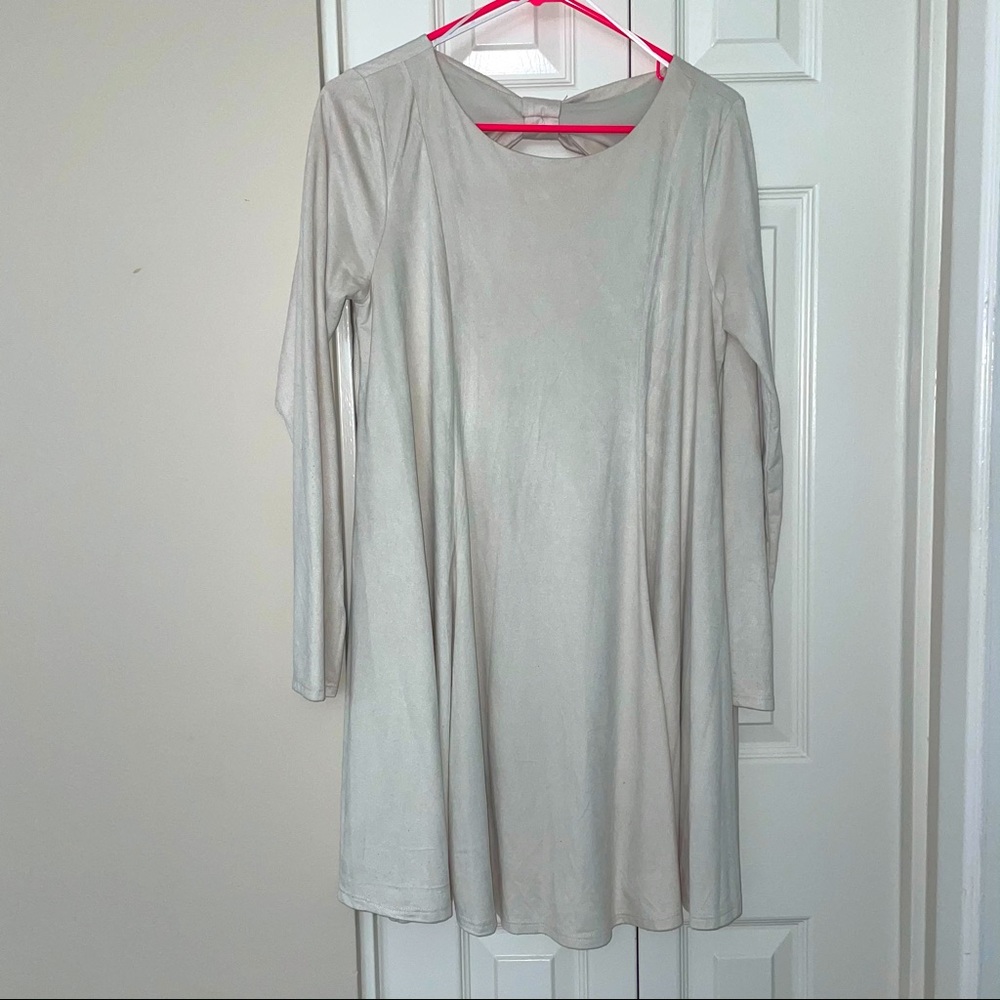 White Velvet Long Sleeve T-Shirt Dress